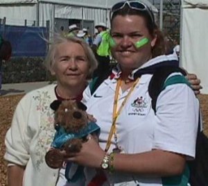 Annemarie with Desiree her mother. Scruffy guards her bronze medal.