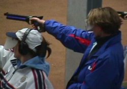 Jasna shooting the qualification round at the Sydney Olympics