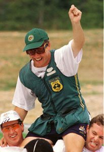 Russell Mark being carried by his team mates after winning Gold in Atlanta